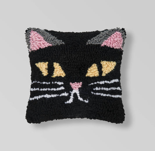 Small Halloween Spooky Cat Face Hooked Pillow