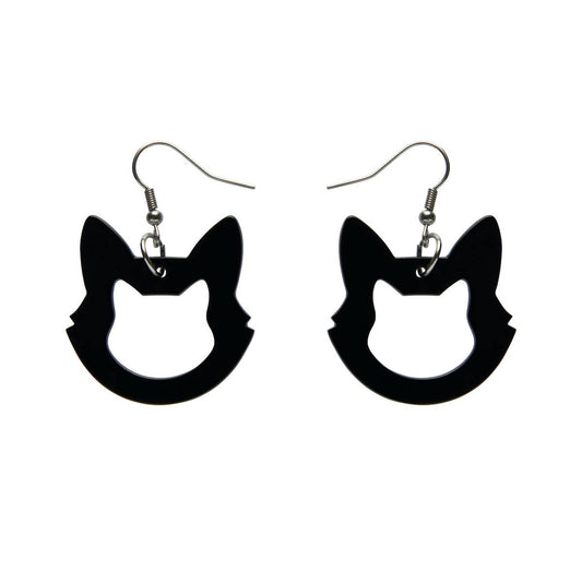 Cat Head Solid Black Resin Earrings